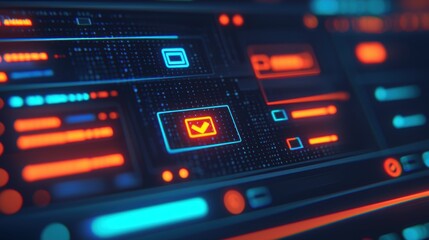 Futuristic Digital Interface with Data Streams and Glowing Elements