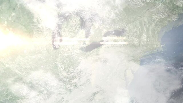 Earth zoom in from space and focus on Cleveland Heights, Ohio, USA. Background for travel intro or blog. Satellite view. 3D style Animation. Images from NASA.