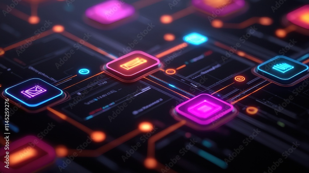 Poster abstract digital interface with colorful geometric elements