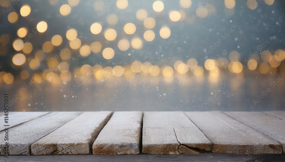 Poster elegant wooden table in front of a blurred background with beautiful bokeh lights a captivating high