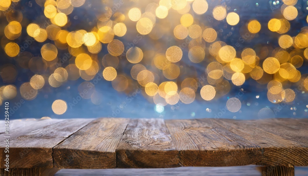 Poster stunning wooden table in front of a blurred background with beautiful bokeh lights a highquality ima