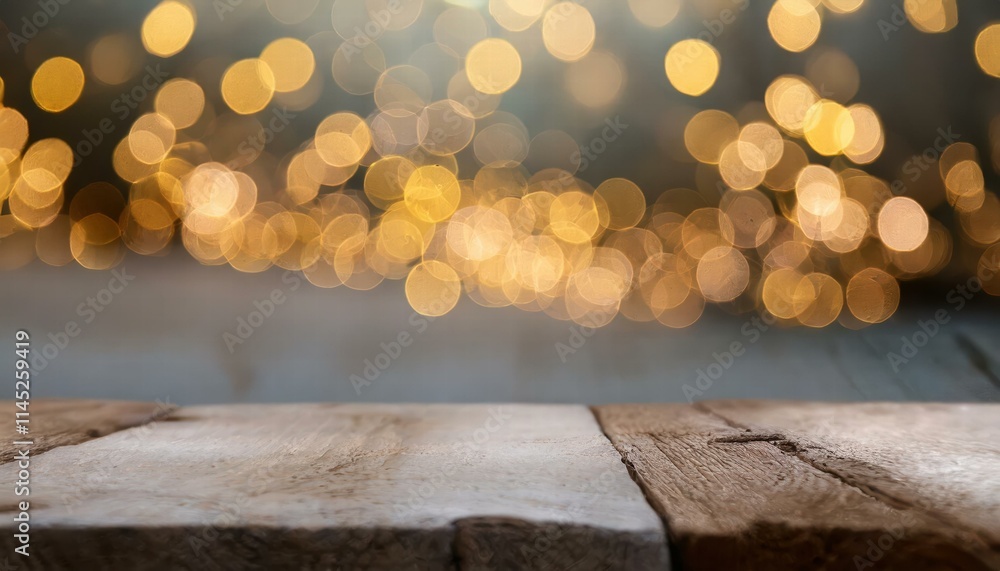 Poster elegant wooden table in front of blurred background with bokeh lights a captivating highquality phot
