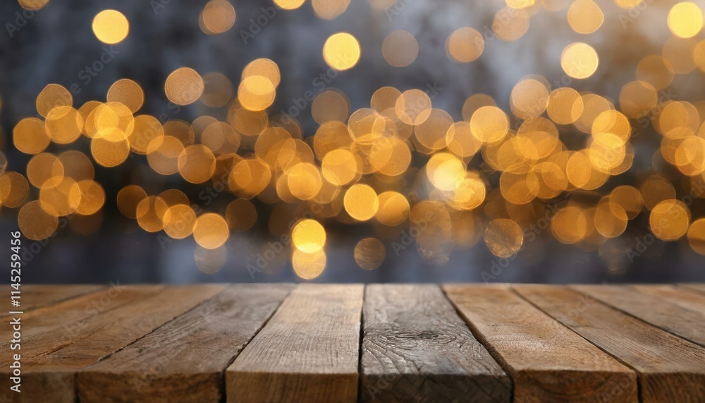 Aufkleber elegant wooden table in front of a blurred background with beautiful bokeh lights a highquality phot