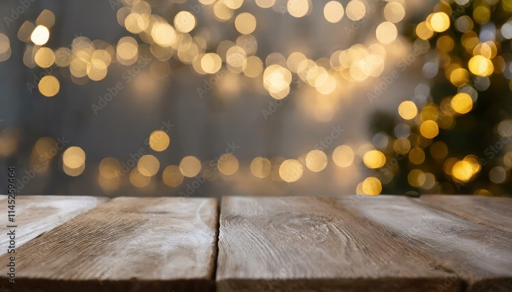 Aufkleber elegant wooden table in front of blurred background with bokeh lights a highquality image capturing 