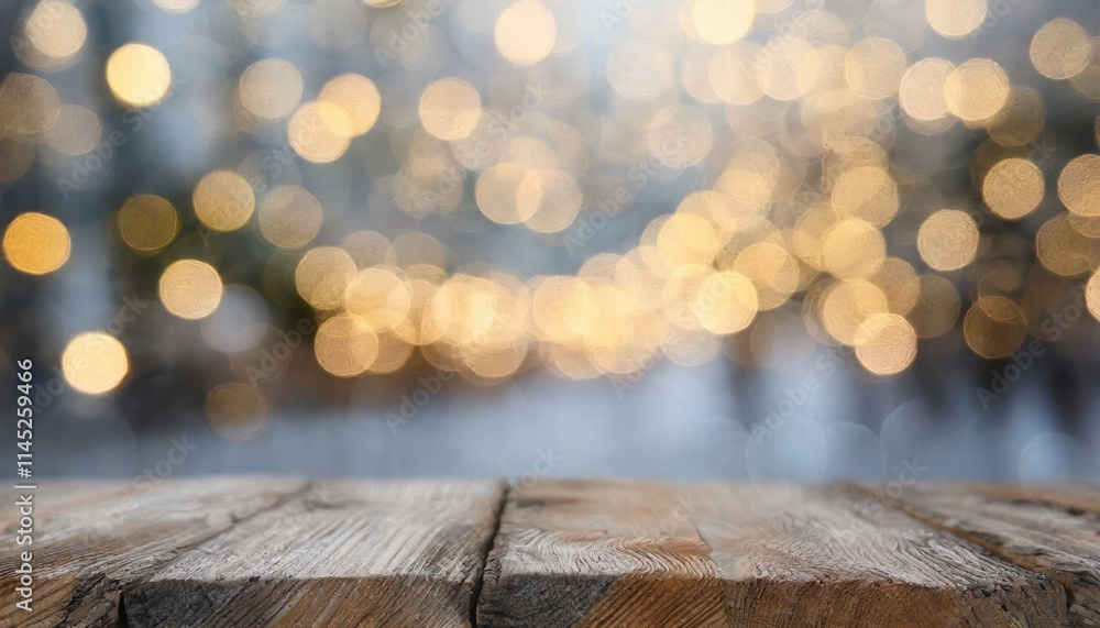 Poster elegant wooden table in front of a blurred background with beautiful bokeh lights a captivating high