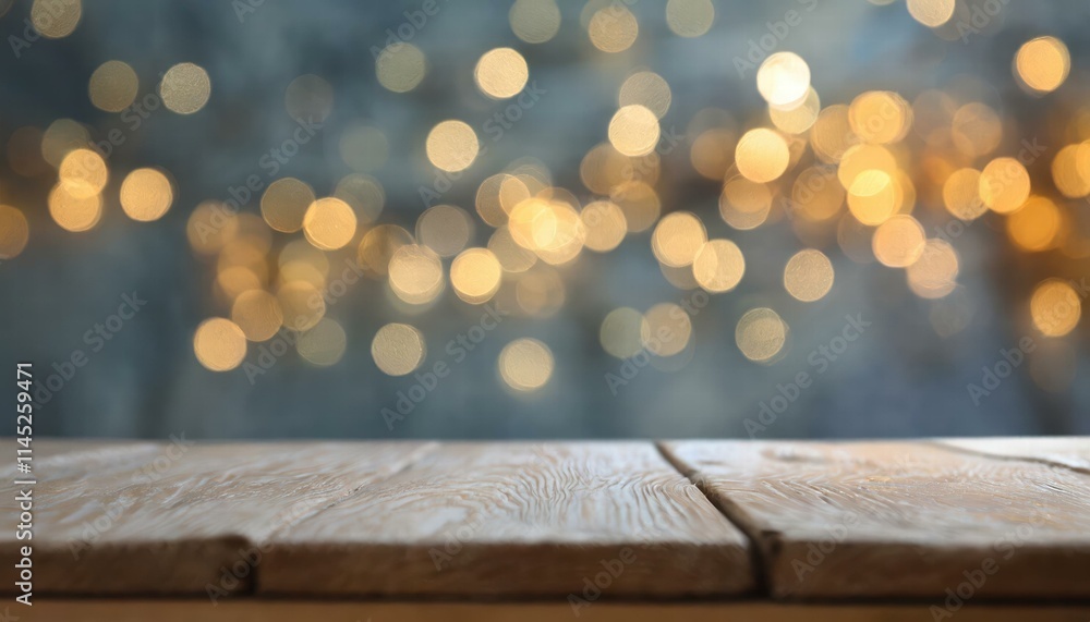 Poster elegant wooden table in front of a blurred background with beautiful bokeh lights a highquality phot