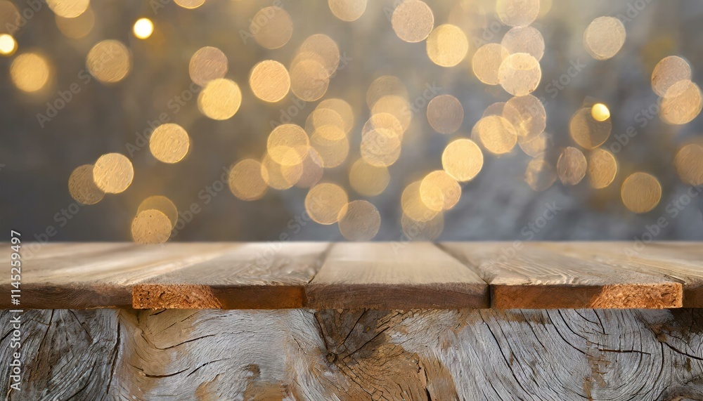 Poster elegant wooden table in front of a blurred background with bokeh lights a captivating highquality ph