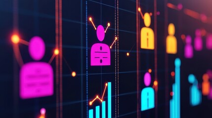 Colorful Digital Connections with Icons and Data Visualization Elements