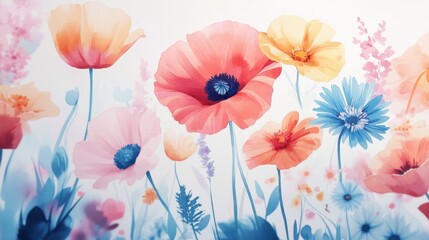 Flores en acuarela coloridas