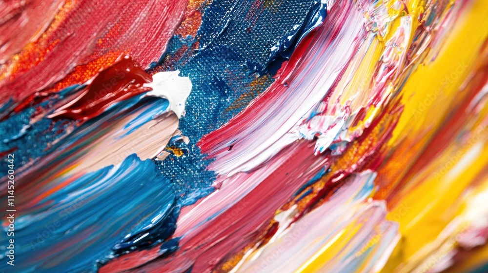 Poster close-up of vibrant paint strokes on a canvas, showcasing texture and color interplay.