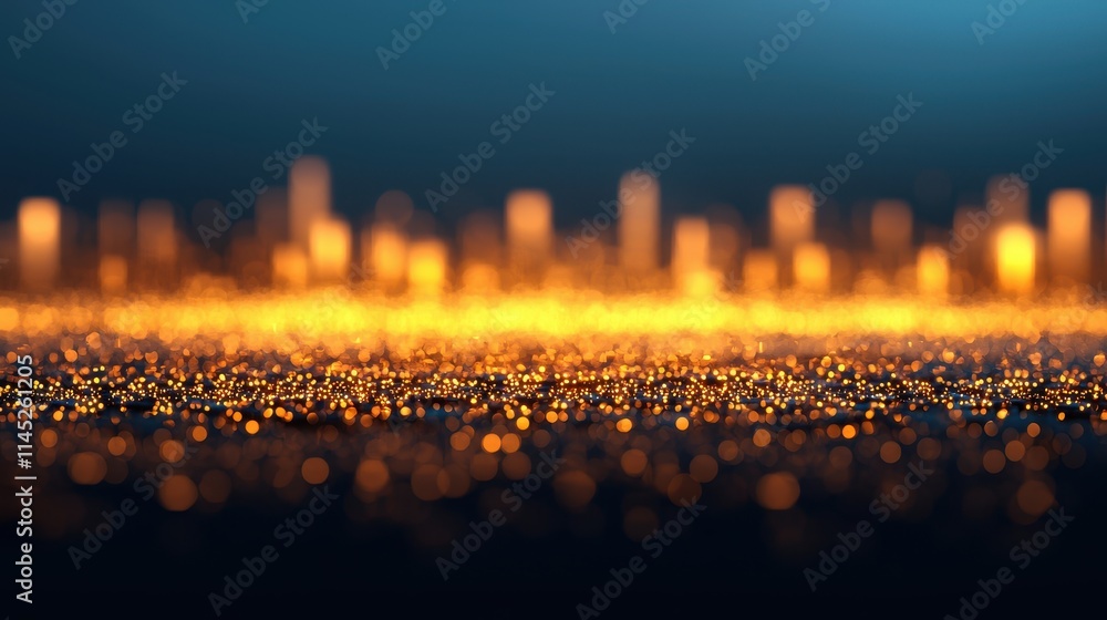 Poster abstract golden bokeh lights on dark background for design projects