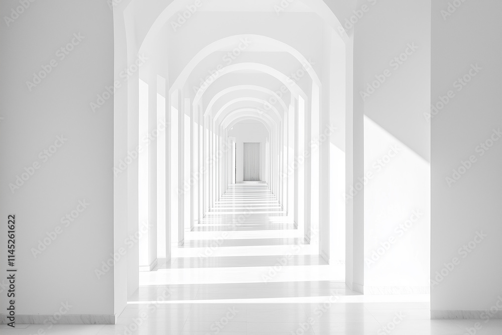 Aufkleber bright white corridor in a modern building with arches and soft light creating a serene atmosphere