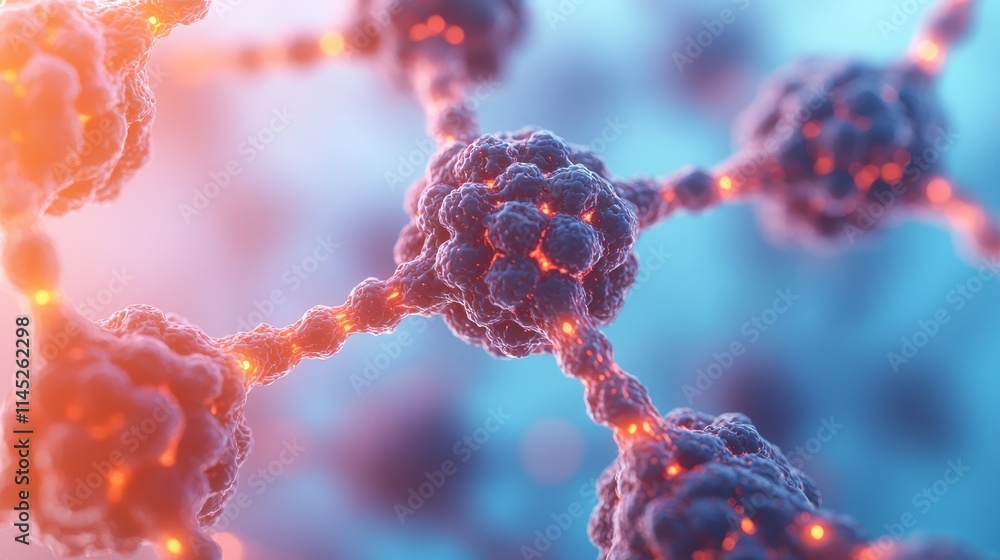 Poster close-up visualization of colorful molecular structure in science