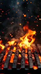 Fuego en la parrilla con brasas y llamas