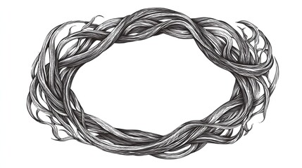 A scribble snake frame with intricate looping lines forming an oval shape. No background. Created as a detailed vector asset with bold and fine strokes