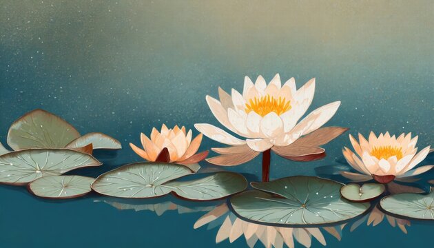 Tranquil Water Lilies A ZenInspired Illustration Emphasizing Mindfulness and Serenity with Ample Space for Reflection and Textual Inspiration