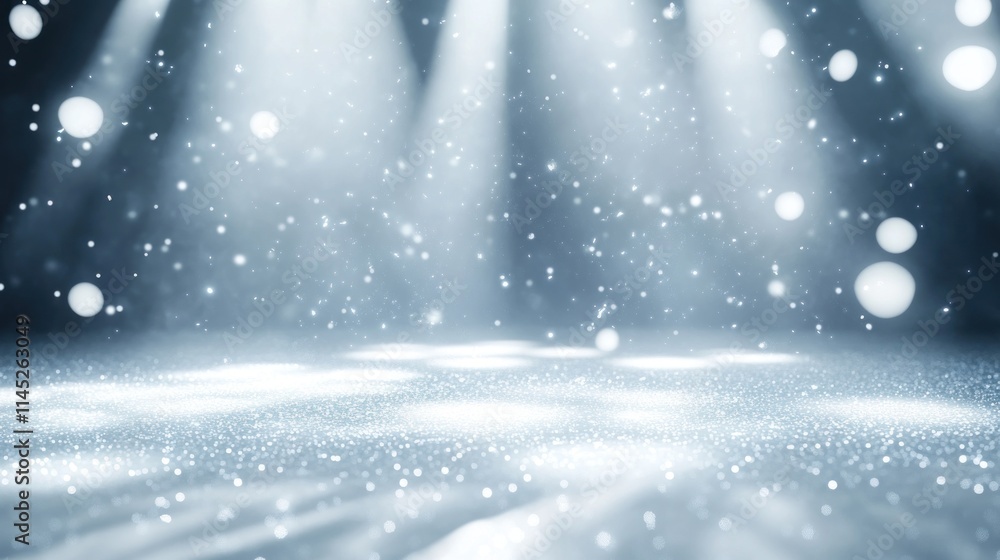 Aufkleber a serene stage with soft lighting and floating particles, creating a magical atmosphere.