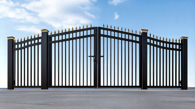 Symbolic open gates representing balance in architecture outdoor modern landscape wide view