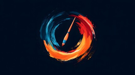 A bold logo featuring abstract vibrant brushstrokes forming a circular motion around a paintbrush symbolizing infinite creativity. Elegant style.