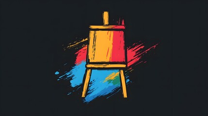 A bold logo depicting a vibrant artists easel outlined with colorful brushstrokes blending abstract and elegant design.