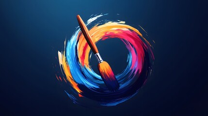 A bold logo featuring abstract vibrant brushstrokes forming a circular motion around a paintbrush symbolizing infinite creativity. Elegant style.