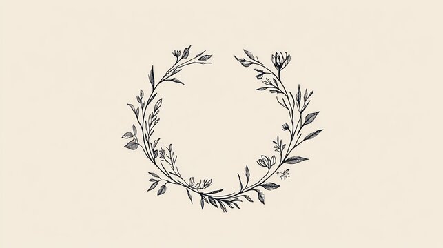 Elegant floral wreath frame with delicate leaves and flowers.