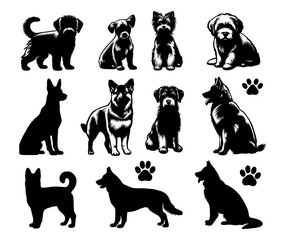 Dog gestures illustration. Black dog isolated on white background. Pet and animal symbol. Vector Eps 10