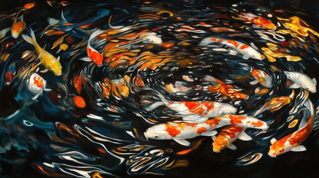 Peces koi nadando en estanque