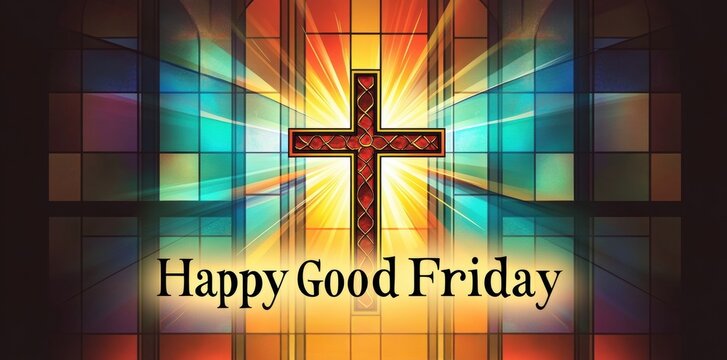 A colorful depiction of a cross with a "Happy Good Friday" message.