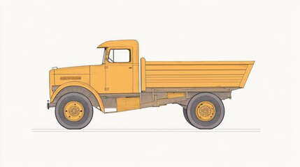 Fototapeta premium Side profile illustration of a vintage yellow dump truck.