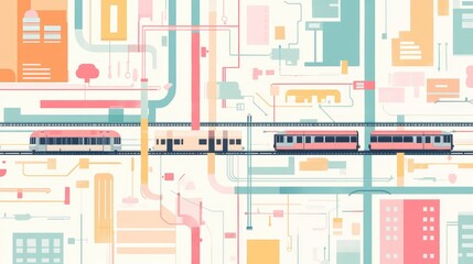 Obraz premium public transit map flat design front view urban planning animation colored pastel 