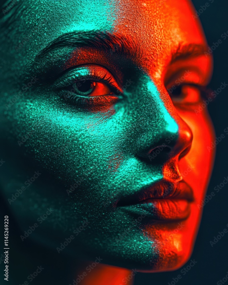 Aufkleber exploring the captivating duality of color in striking anaglyph portraiture