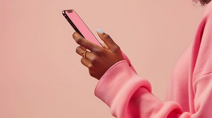 Hand Holding Phone at a Slight Angle with a Gen-Z Aesthetic, Featuring Klarna App Interface and Neutral Tones, Capturing Modern Digital Shopping Trends and Style