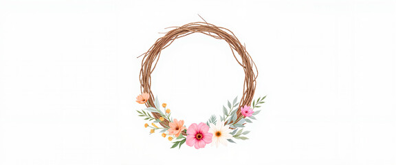 Easter floral wreath with pink and peach flowers