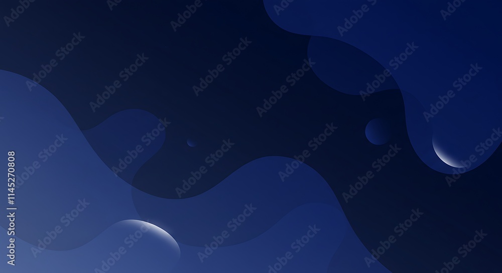 Poster dark blue abstract fluid shapes. smooth curves. minimal gradient background design.