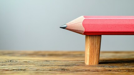 Carpenter carving a pencil into furniture pencil tip morphing into table leg Isolated solo on plain background