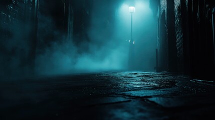 Calle oscura neblinosa farola misteriosa