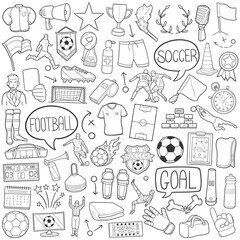 Bundle Soccer Football Team Sport Doodle Icon Hand Draw Line Art Symbols.