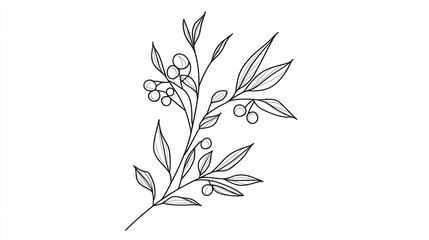 Simple line drawing of a sprig with berries and leaves.