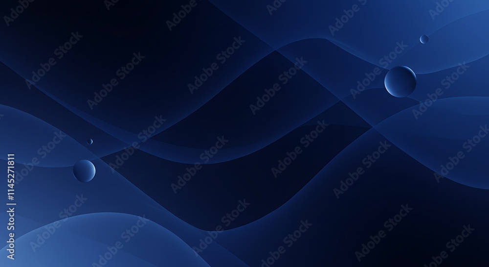 Poster deep dark blue abstract waves. fluid geometric shapes and lines with circles. gradient.