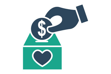 Donation icon. solid icon style. hand with charity box and dollar. icon related to charity. donation elements vector illustration