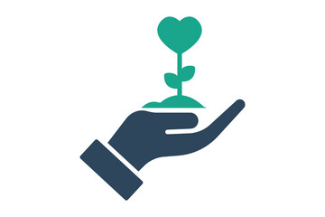 Hope icon. solid icon style. hand with plant and heart. icon related to donation and charity. donation elements vector illustration