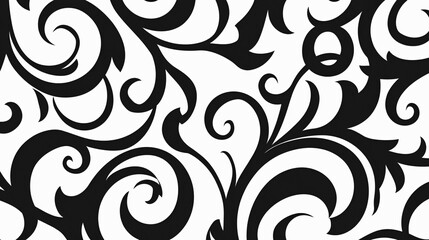 Abstract Black And White Swirling Floral Pattern Design