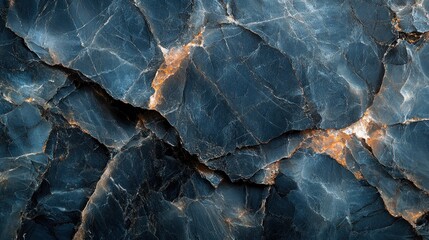 A close-up view of dark, textured rock with golden veins, showcasing natural mineral formations.