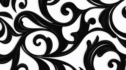 Fototapeta premium Abstract Black and White Swirling Floral Design