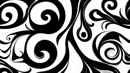 Fototapeta premium Abstract Black and White Swirling Floral Design