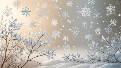 Elegant snowflake patterns on a light gold background, ideal for holiday themes, greeting cards, or winter designs. Generative AI