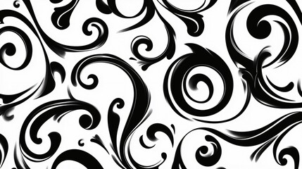 Abstract Black and White Swirling Floral Design