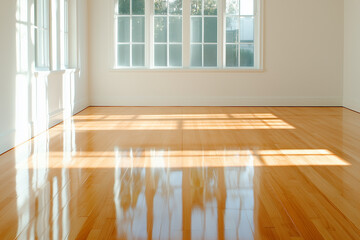 Sunlight on Hardwood Floor in Empty Room