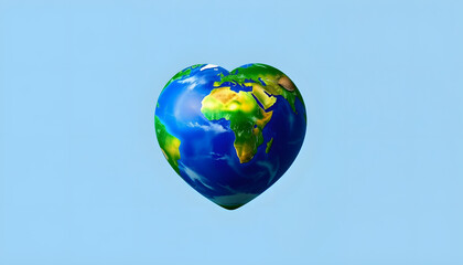Fototapeta premium Heart shaped earth globe on blue background promoting environmental care and sustainability, enhance, with white tones